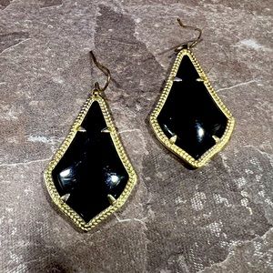 Alex Gold Drop Earrings in Black Opaque Glass